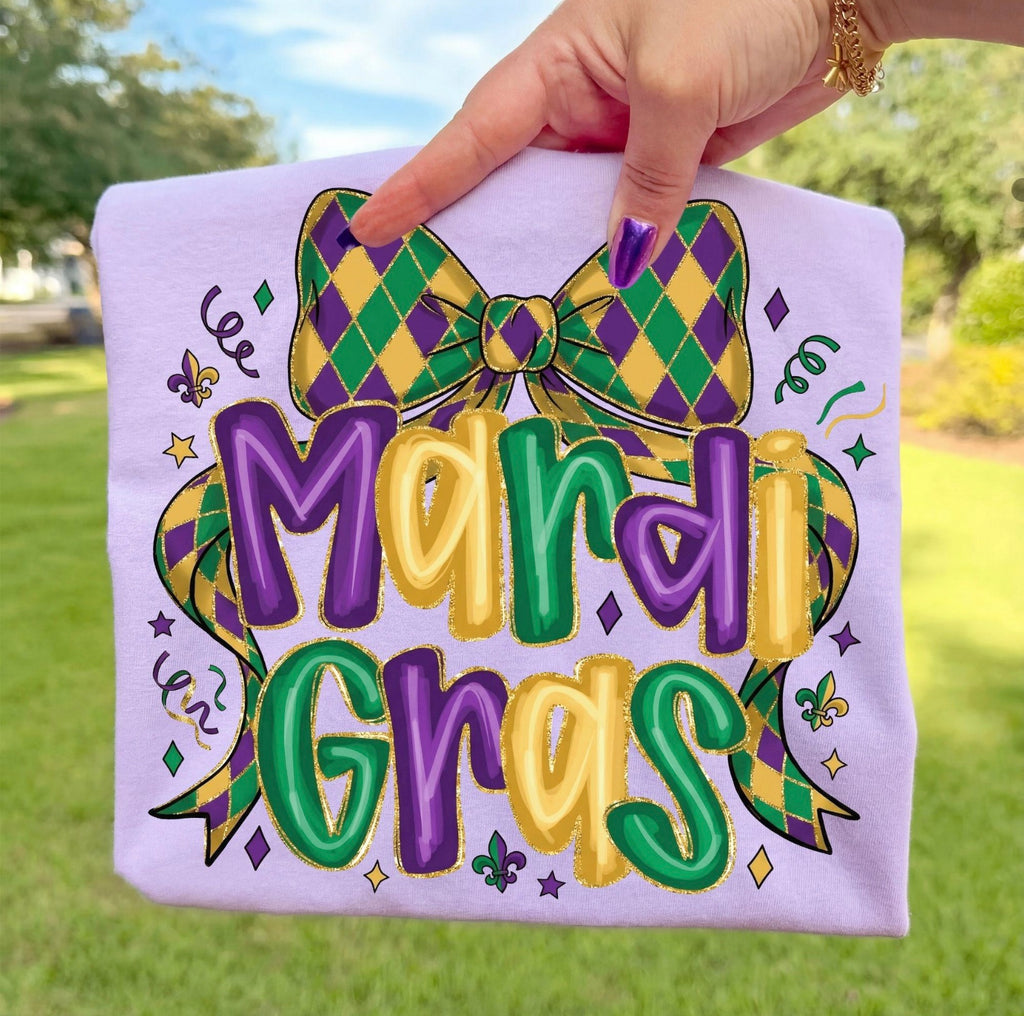 COQUETTE BRUSHSTROKE MARDI GRAS BOW